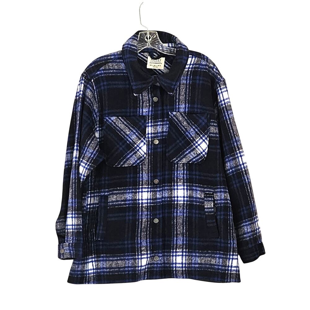 Ashley by 26 International Blue Plaid Shacket Sz L Snap Front